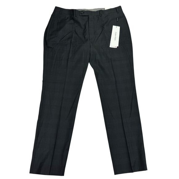 Calvin Klein Mens X Slim Fit Wool Stretch Plaid Suit Pants Black Blue 40x32 - Picture 1 of 4